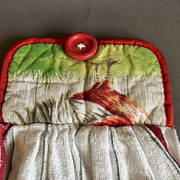 Rooster Kitchen Towel & Oven Mitt Set With Red Trim - Picture 4 of 4